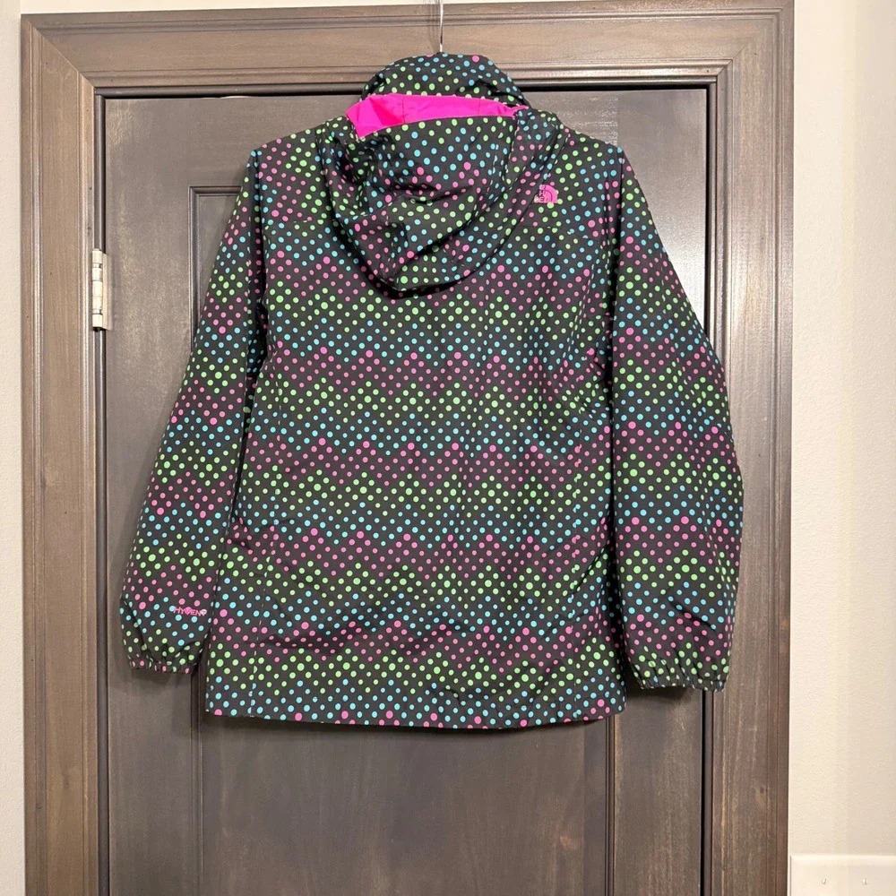 The North Face Girls XL 18 HyVent Rain Jacket Black‎ Multicolor Polka Dot Hooded